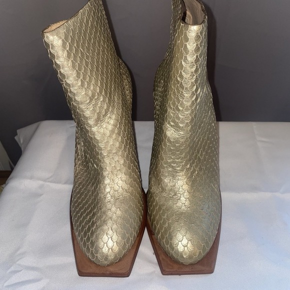 Wal & Pai LA Bolan Square Toe Boot Gold Reptile Women's 39 EU 9 US Brazil - Picture 2 of 13